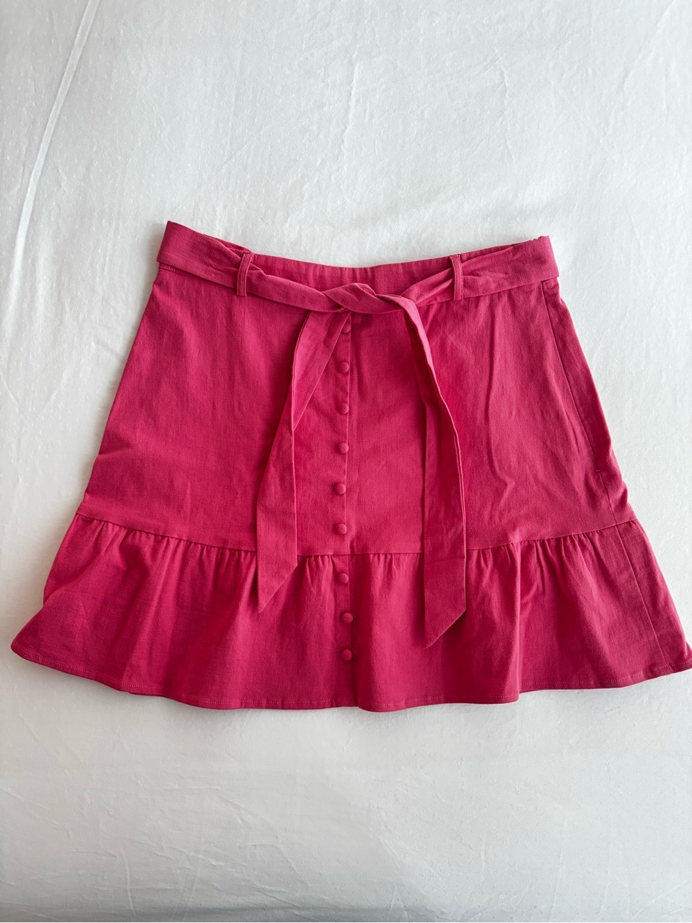 Molly Bracken Fuchsia Belted Ruffle Mini Skirt